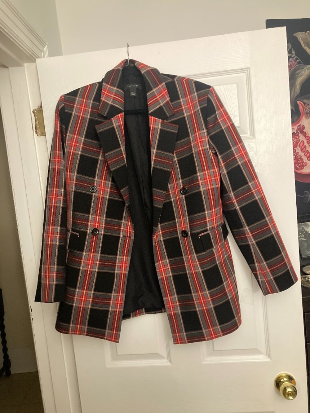 Ann Taylor Red and Black Plaid Blazer